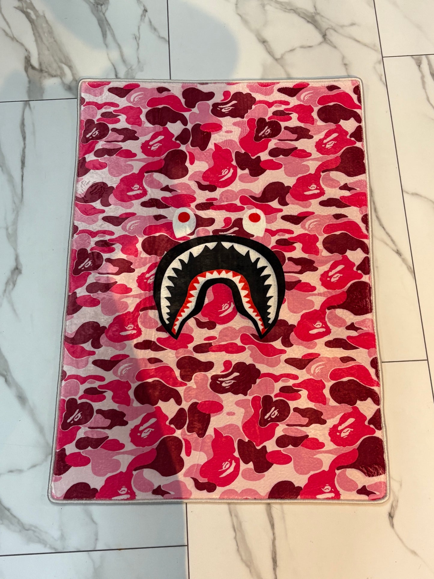 Bape shark camo pink rug