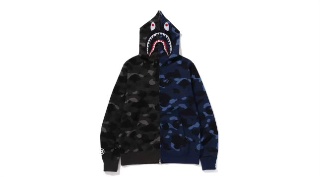 Bape #12 Color Camo Seperate Shark Full Zip Hoodie Black/Navy