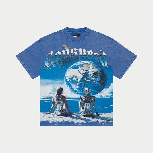 God speed blue cyborg earth tee