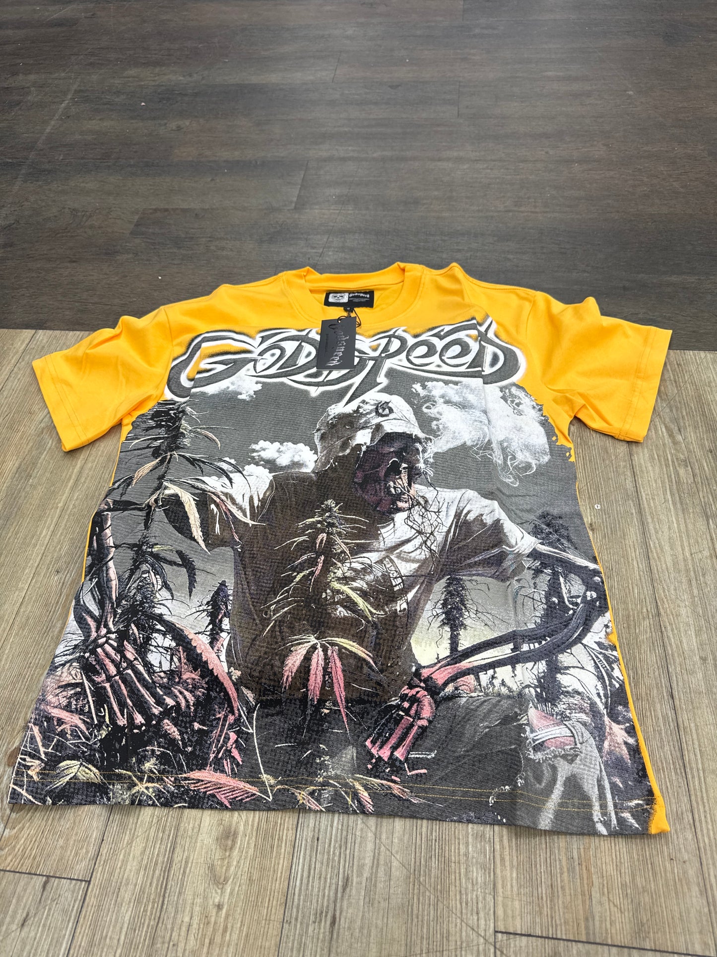 God Speed Yellow Skeleton Wood Tee