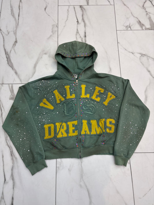 Valley Green Rhinestone Zip Up Hoodie USED