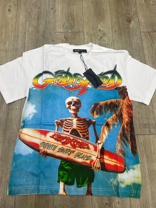 God Speed White Skeleton Surfboard Tee