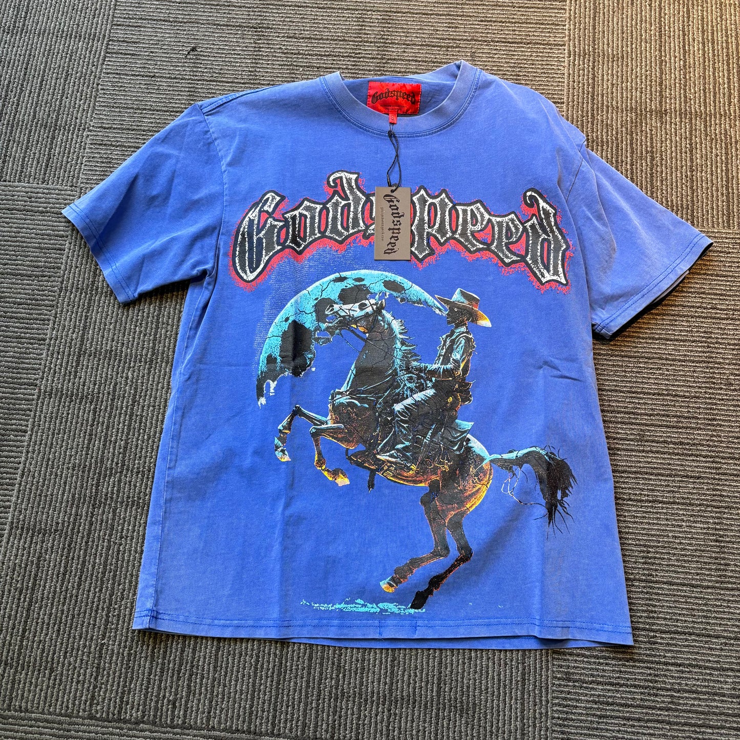 God speed blue cow boy tee