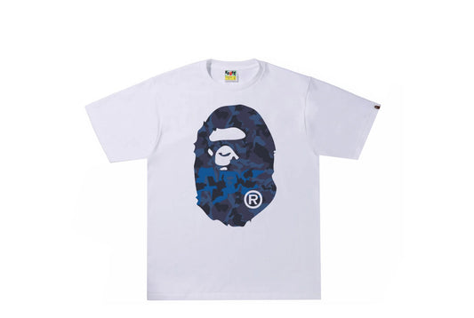 Bape #7 White Blue Color Camo Big Ape Head Tee