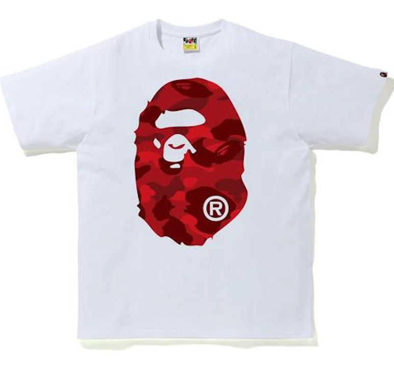 Bape #15 White Red Color Camo Big Ape Head Tee