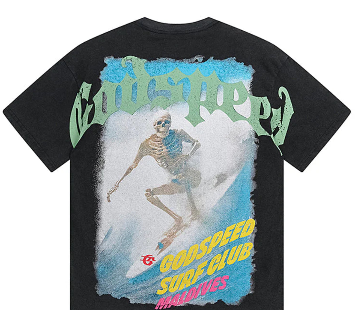 Godspeed skeleton surf club printed t-shirt