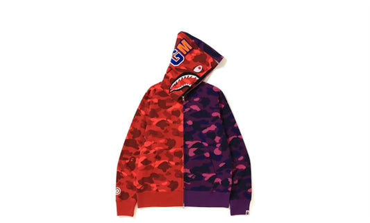 Bape #13 Color Camo Seperate Shark Full Zip Hoodie Red/Purple