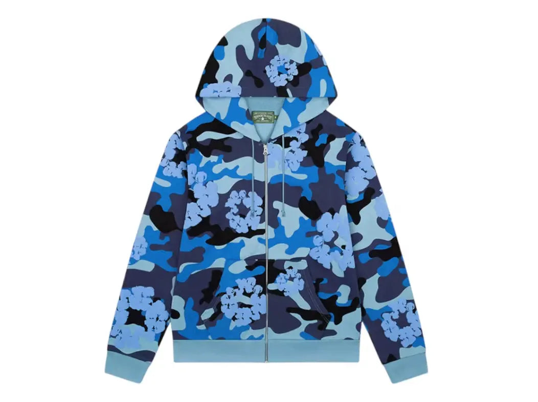 Denim tears #18 blue camo the cotton wreath zip sweatshirt