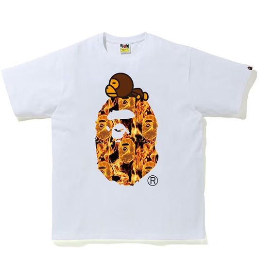 Bape #4 White flame milo on big head Tee