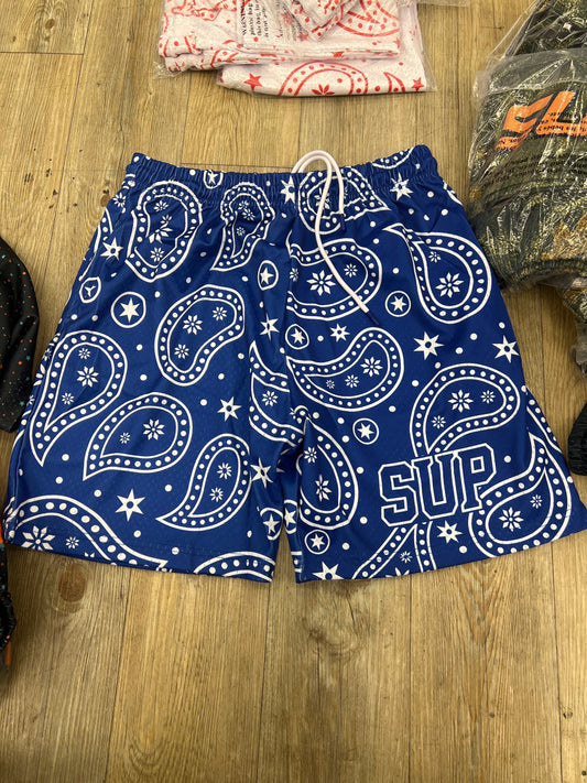 Sup dark blue and white bandanna shorts