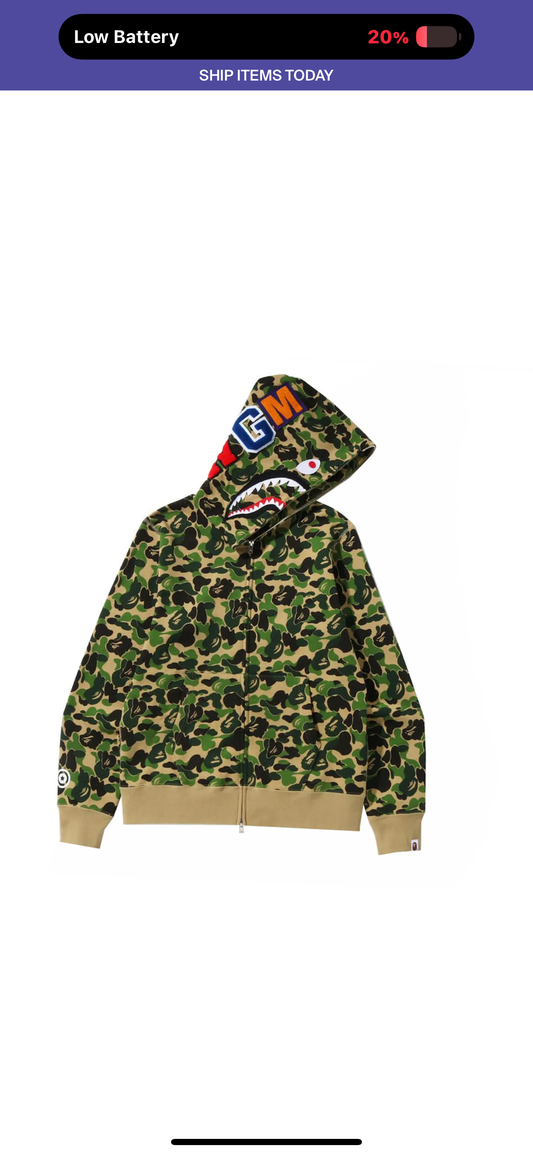 Bape #12 Shark Full Zip Hoodie Green